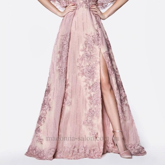 Rose blush evening gown, NWT, front slit - Picture 2 of 10